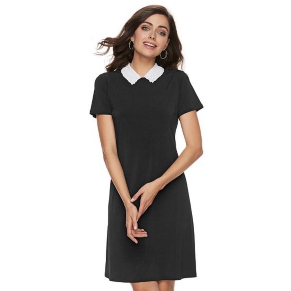 ELLE Embroidered Black and White Collar
Sheath Dress